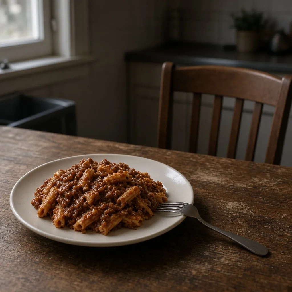 Prato de macarrão com molho quase intocado sobre a mesa. Imagem ilustrativa
