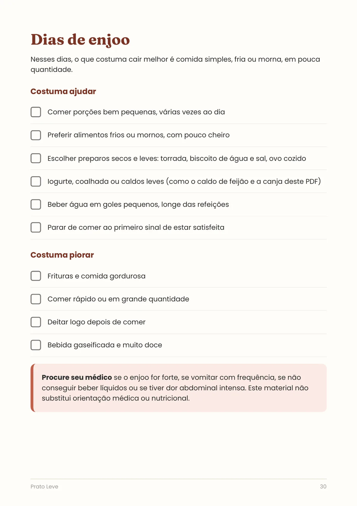 Página real do PDF Prato Leve: dias de enjoo
