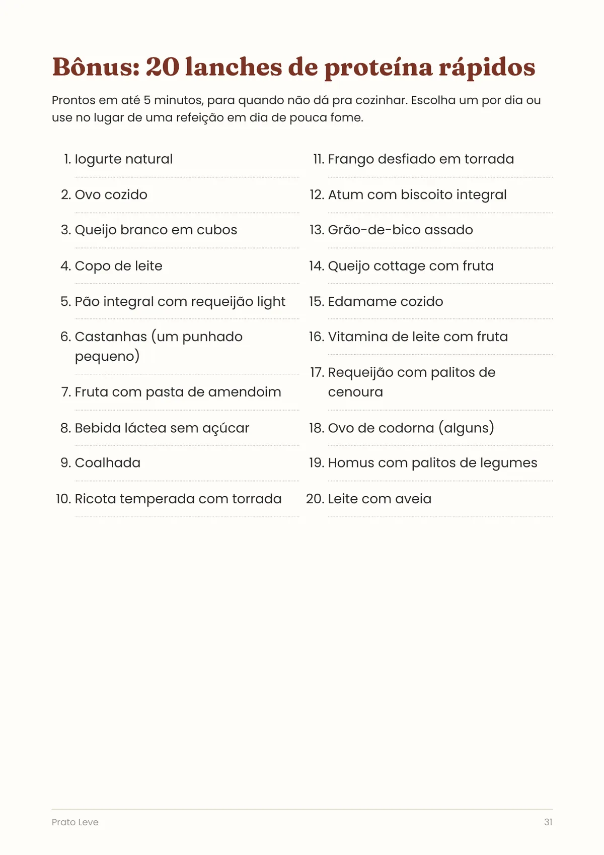 Página real do PDF Prato Leve: 20 lanches de proteína
